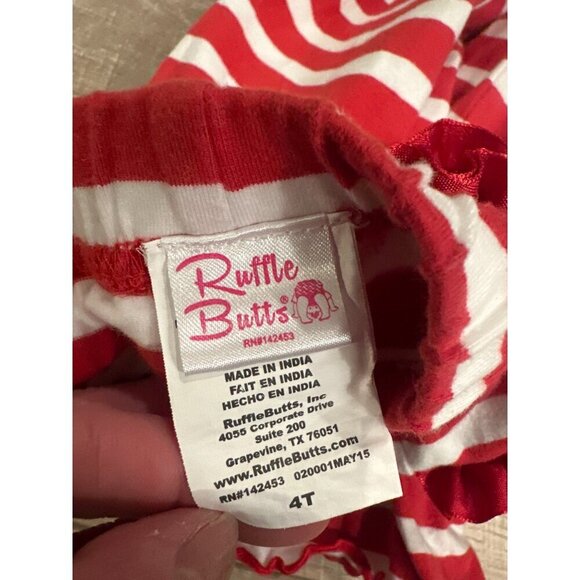 Red & White Striped Girls Ruffle Butt Pants With Frilly Hem & Bow Accents Cotton - Picture 5 of 6